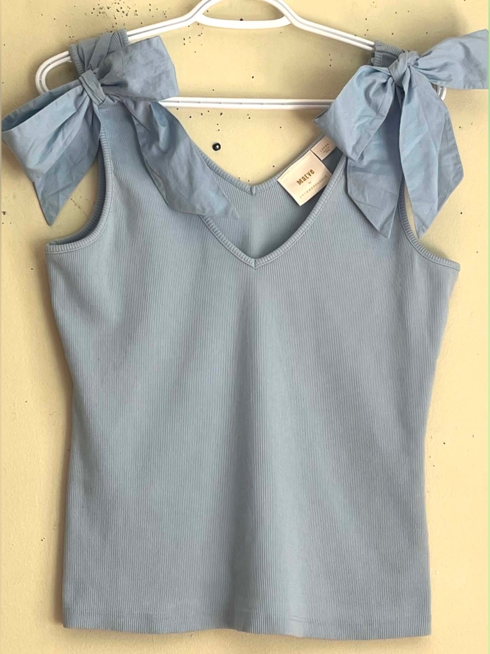 Anthropologie Powder Blue Ribbed Tie-Shoulder Tank